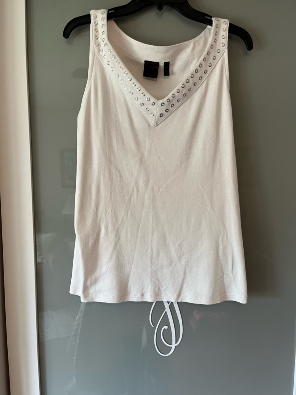 Embellished V-Neck White Tank Top - Classic Women's Shell